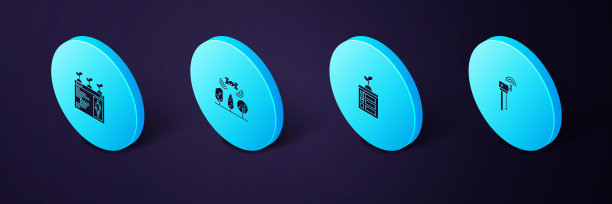 设置等距路由器和wi-fi信号，智能农业技术，无人机和图标。向量图片下载