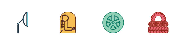 设置挡风玻璃刮水器，变速杆，汽车车轮和轮胎图标。向量图片下载