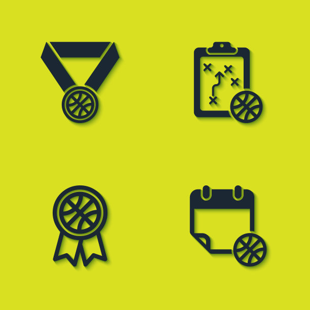 篮球奖牌、运动日历、奖项和规划策略图标矢量素材图片下载