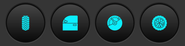 设置汽车轮胎，门，速度表和车轮图标。向量图片下载