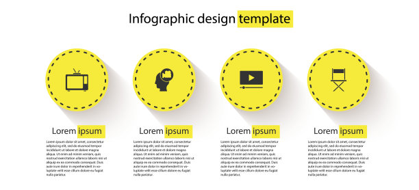 设置复古电视，头部与相机，在线播放视频和导演电影椅子。业务信息模板。向量图片下载