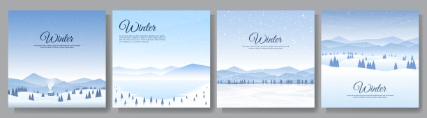 矢量插图。平的冬季景观。下雪的背景。雪。降雪。湛蓝的天空。暴雪。下雪的天气。冬天的季节。社交媒体，博客，网页模板的设计元素图片下载