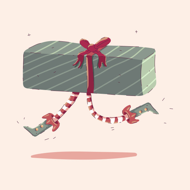 圣诞礼物盒精灵腿矢量卡通插图孤立的背景。图片下载