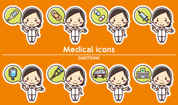 女性护士情绪集。医疗图标演讲气泡插图。图片下载