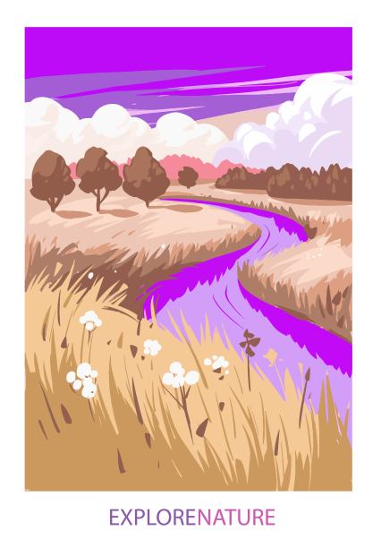 乡村自然景观。农村。矢量图图片下载