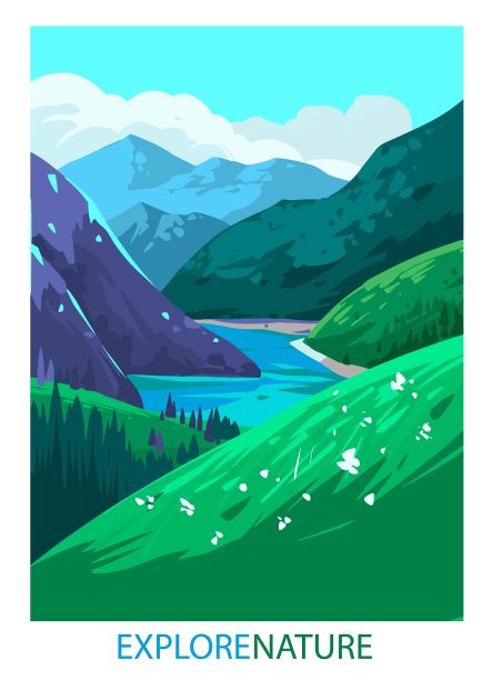 自然景观。山的风景。海报设计。矢量图图片下载