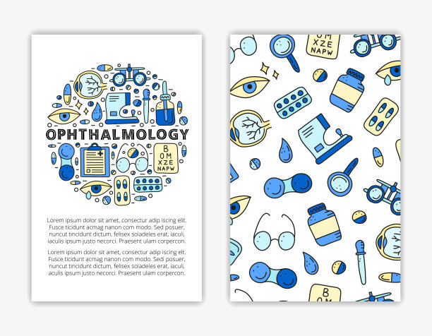 卡片模板与涂鸦彩色眼科图标。图片下载