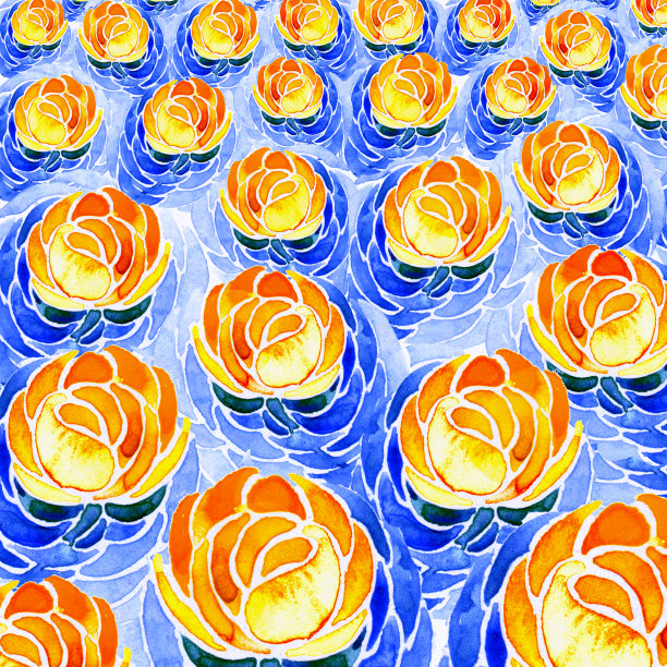 水面上漂浮着黄色的睡莲。水彩。图片下载