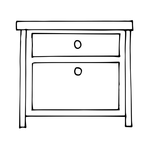 矢量绘图床头柜与一个大和小的抽屉。素描阶梯。一个线性模式。黑白涂鸦孤立在白色背景上。卧室、书房、客厅的现代家具。图片下载