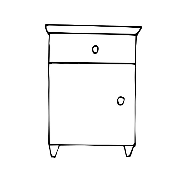 床头柜上有一个抽屉的矢量图。素描阶梯。一个线性模式。黑白涂鸦孤立在白色背景上。卧室、书房、客厅的现代家具。图片下载