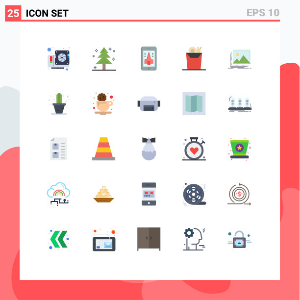 设置25平面颜色的网格上的图像杯树图片下载