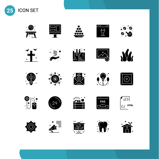 在书页齿轮的网格上设置25个实字形图片下载