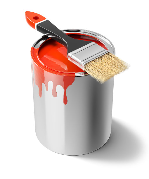 油漆刷在一罐红油漆上图片下载