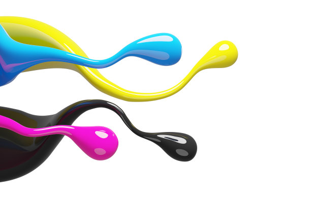 CMYK彩色飞溅隔离在白色背景3d渲染图片下载