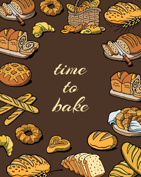 面包店和烘焙糕点小麦和黑麦海报图片下载