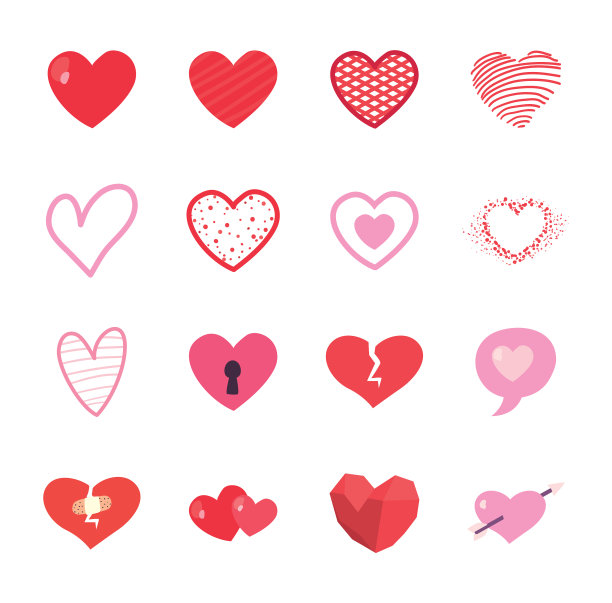 心形平面风格图标集设计图片下载