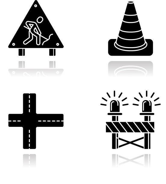 道路工程drop shadow黑色光泽图标集图片下载