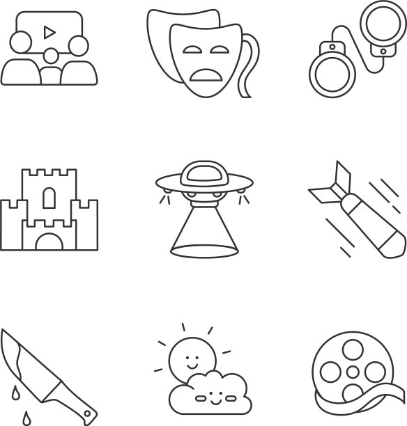 电影类别像素完美的线性图标集图片下载