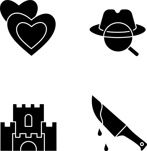 流行的电影类型黑色字形图标设置图片下载