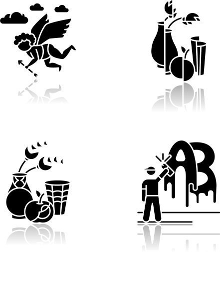 艺术运动下降阴影黑色象形文字图标集图片下载