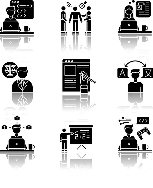 自由职业投阴影黑色字形图标集图片下载