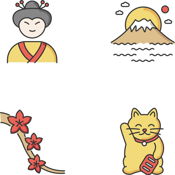 日本RGB颜色图标设置艺伎面对富士山图片下载