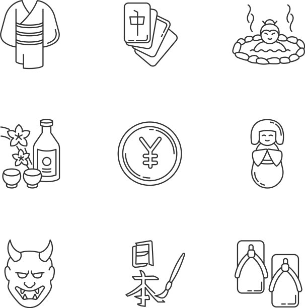 日本像素完美的线性图标设置和服图片下载