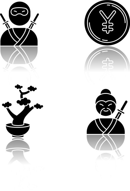 日本下降阴影黑色字形图标设置忍者图片下载