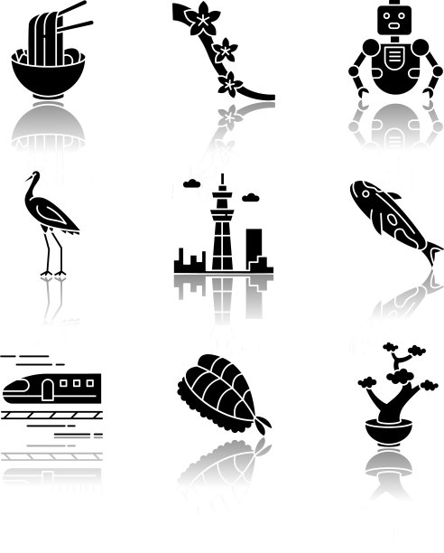 日本投阴影黑色字形图标设置拉面图片下载