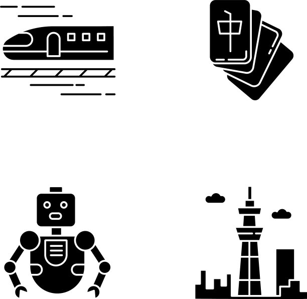 日本黑色象形文字图标设置在白色空间亚洲图片下载
