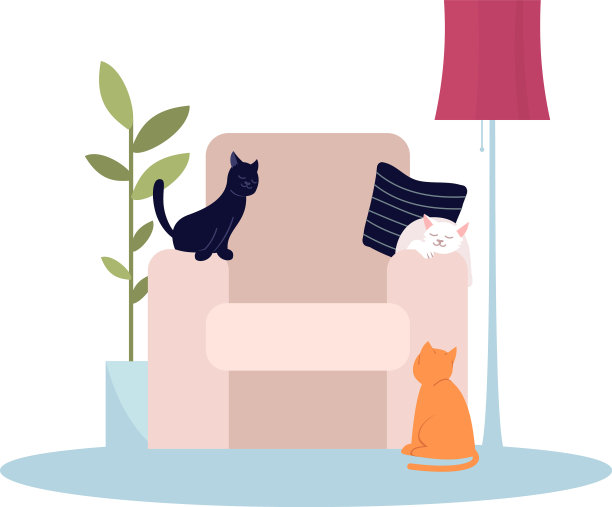 粉红色扶手椅与猫半平面RGB颜色图片下载