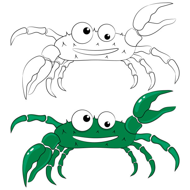可爱的卡通人物螃蟹着色书大纲图片下载