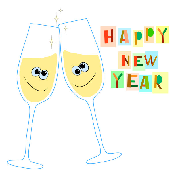 新年贺卡配酒杯图片下载