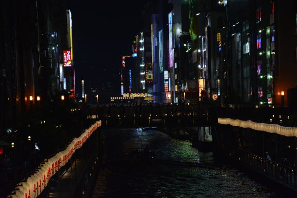 大阪市，夜间的河流图片下载