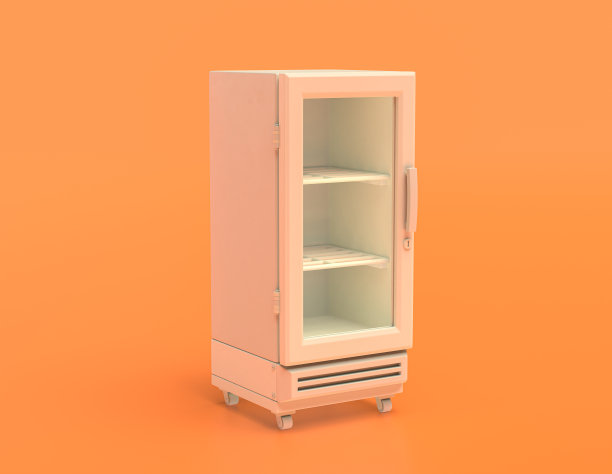 白色塑料显示屏和饮料冷却器黄橙色背景，单色，单色，3d渲染图片下载