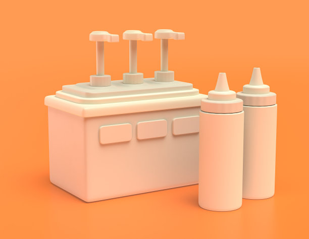 白色塑料调味品机以黄橙色为背景，颜色平坦，单色，3d渲染图片下载
