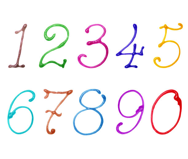 精致的彩色数字与亮片，孤立在白色背景图片下载