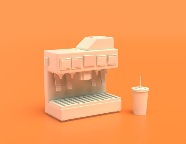 白色塑料汽水机以黄橙色为背景，颜色平坦，单色，3d渲染图片下载