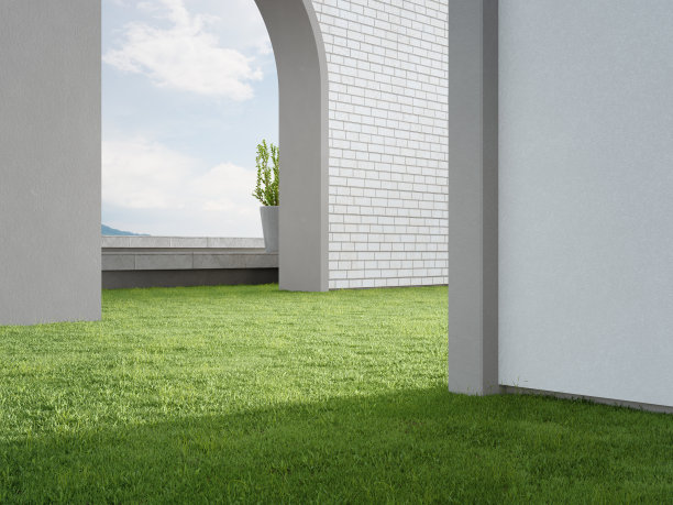 城市公园的混凝土地面露台和白色砖墙。图片下载