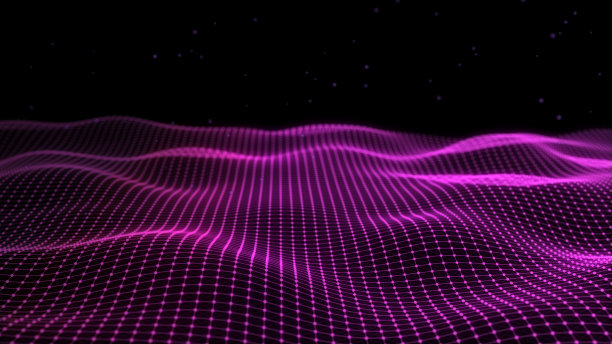 三维抽象数字技术背景。带有渐变点和线的未来科幻用户界面概念。大数据，人工智能，音乐显示器。区块链和加密货币图片下载
