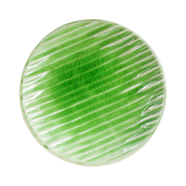 一个圆形的绿色空盘子孤立在白色图片下载