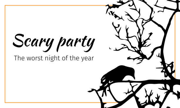 黑树和乌鸦在万圣节矢量旗帜。矢量手绘黑白插图设计。图片下载