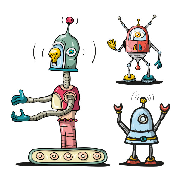 手画矢量机器人集孤立图片下载