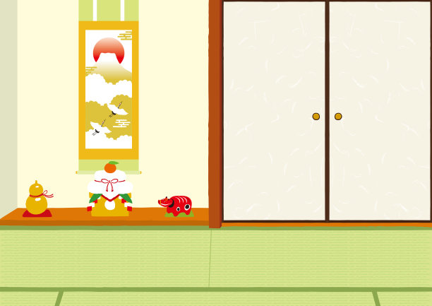 新年日式房间插画图片下载