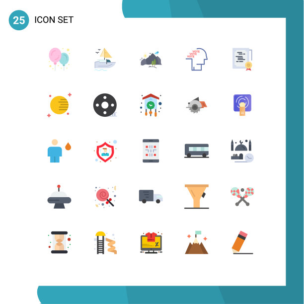 25个主题平色和可编辑的符号图片下载
