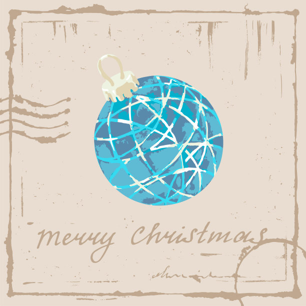 复古背景下的蓝色圣诞球。圣诞快乐卡。矢量插图。图片下载
