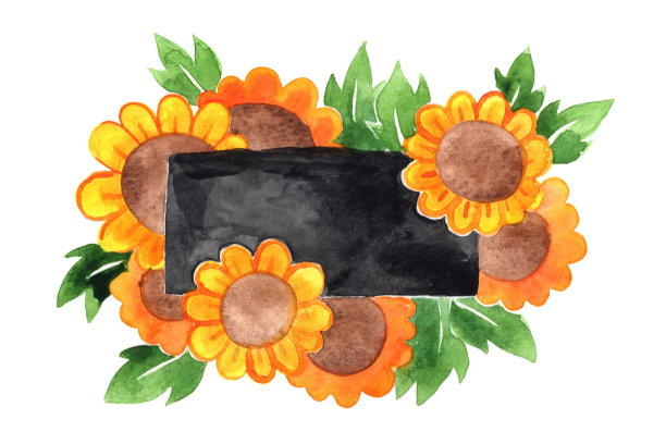 向日葵框架与矩形黑板复制空间装饰万圣节。图片下载