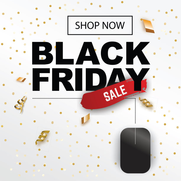 黑色星期五横幅与PC鼠标离子白色背景图片下载