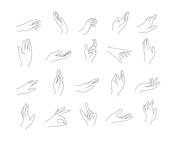 一组女性的手和手势。天界和波西米亚风格的人类手臂。深奥的元素。图片下载