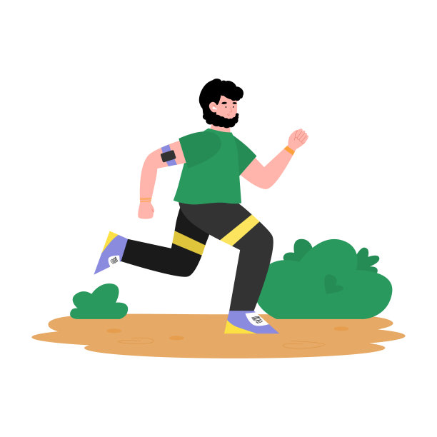 跑步者在公园或在自然界的一个平面卡通孤立矢量插图图片下载